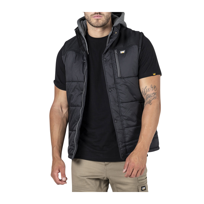 Caterpillar Men's Hooded Work Vests Black CAT-29514